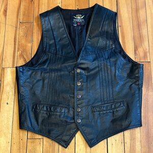 Leather Men’s Black Button-Front Vest Fully Lined Snap Closure - Size MEDIUM